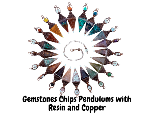 Citrine Gemstone Chips w/ Copper in Resin Pendulum