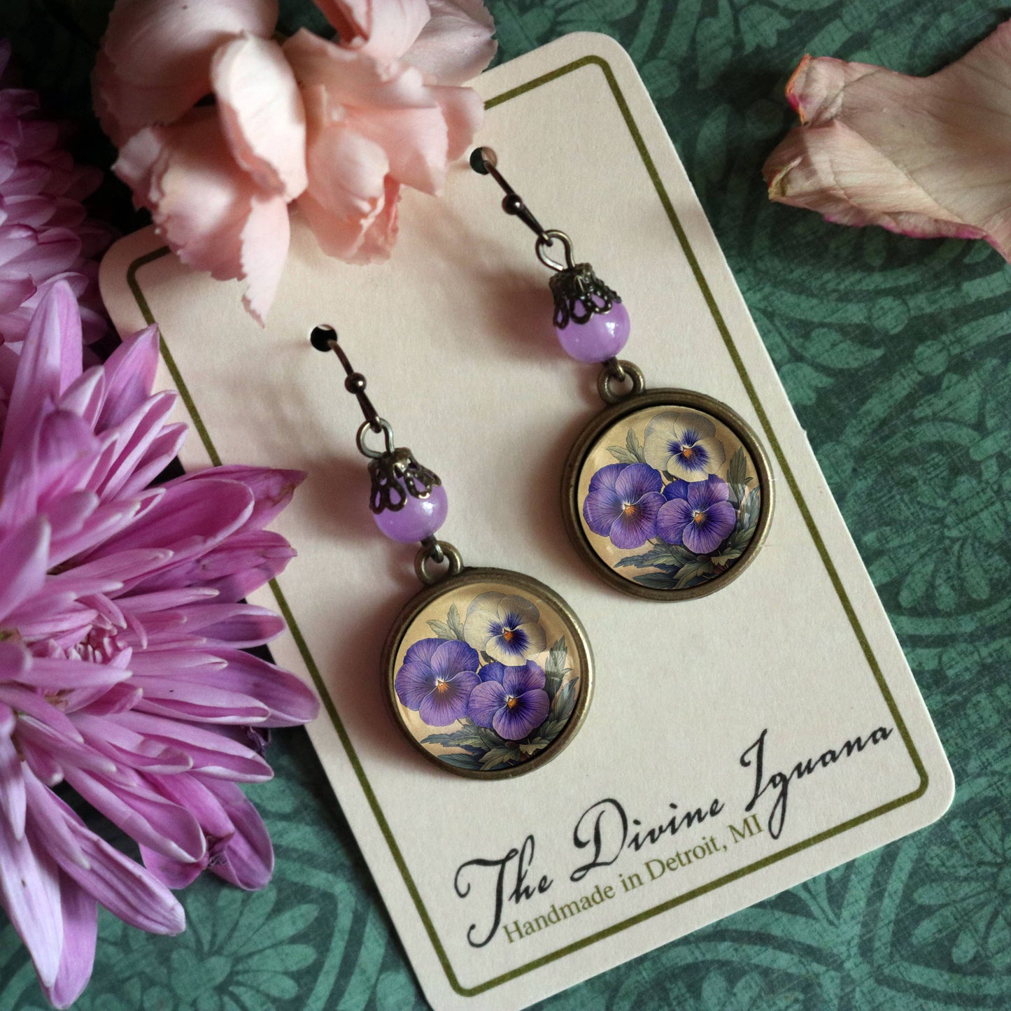 Purple Pansies Earrings
