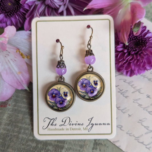Purple Pansies Earrings