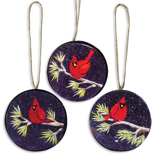 Cardinal Round Wooden Ornament