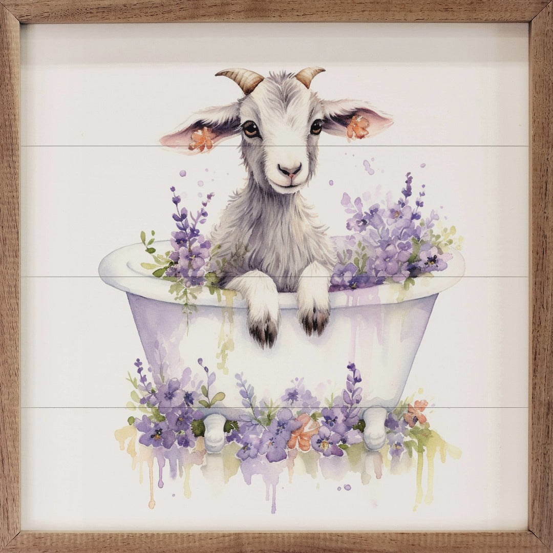 White Goat With Flowers White Tub