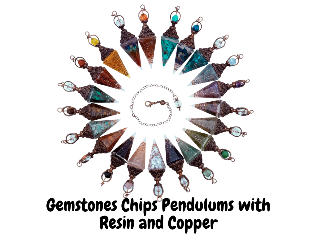 Citrine Gemstone Chips w/ Copper in Resin Pendulum