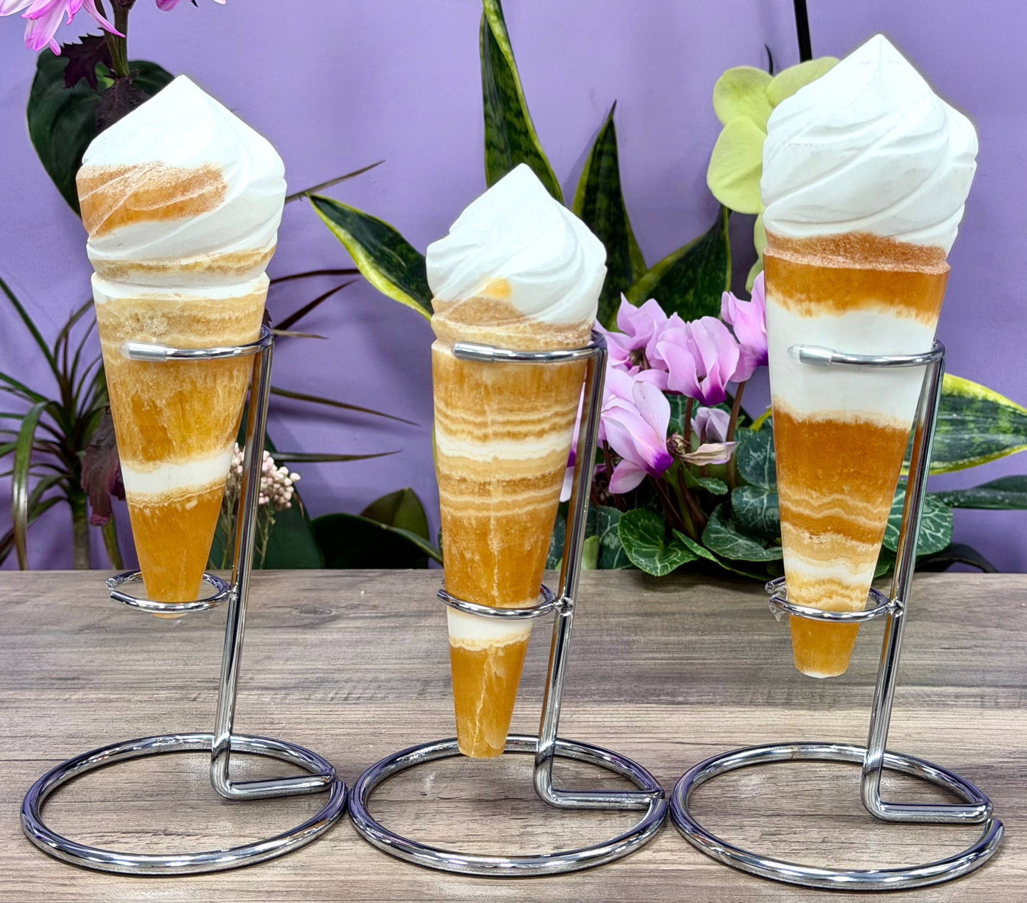 Orange Calcite Ice  Cream Cone w Stand