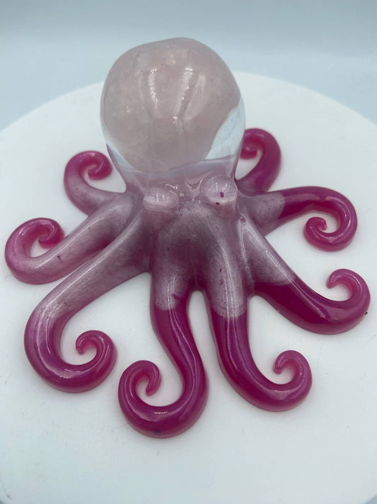 Octopus Figurine with a Rose Quartz Crystal