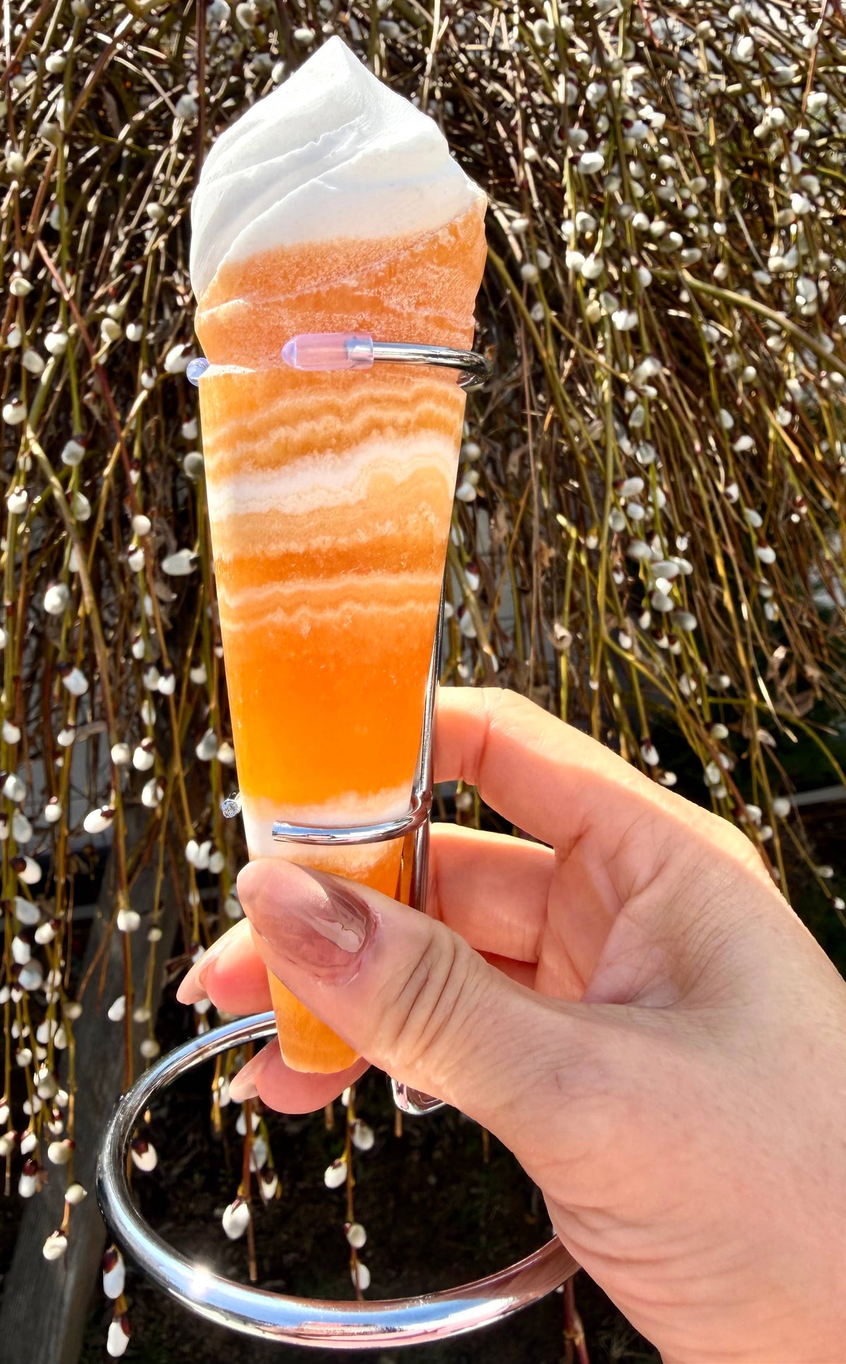 Orange Calcite Ice  Cream Cone w Stand