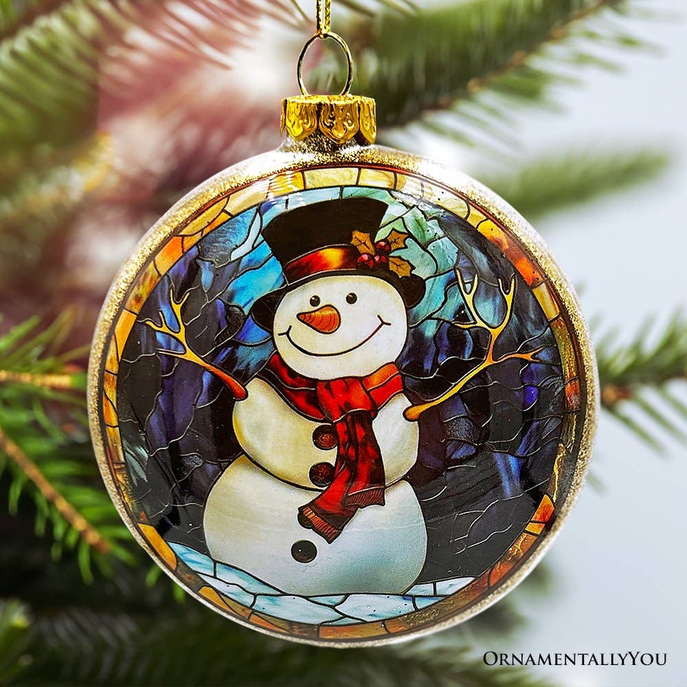 Festive Snowman Stained Glass Ornament