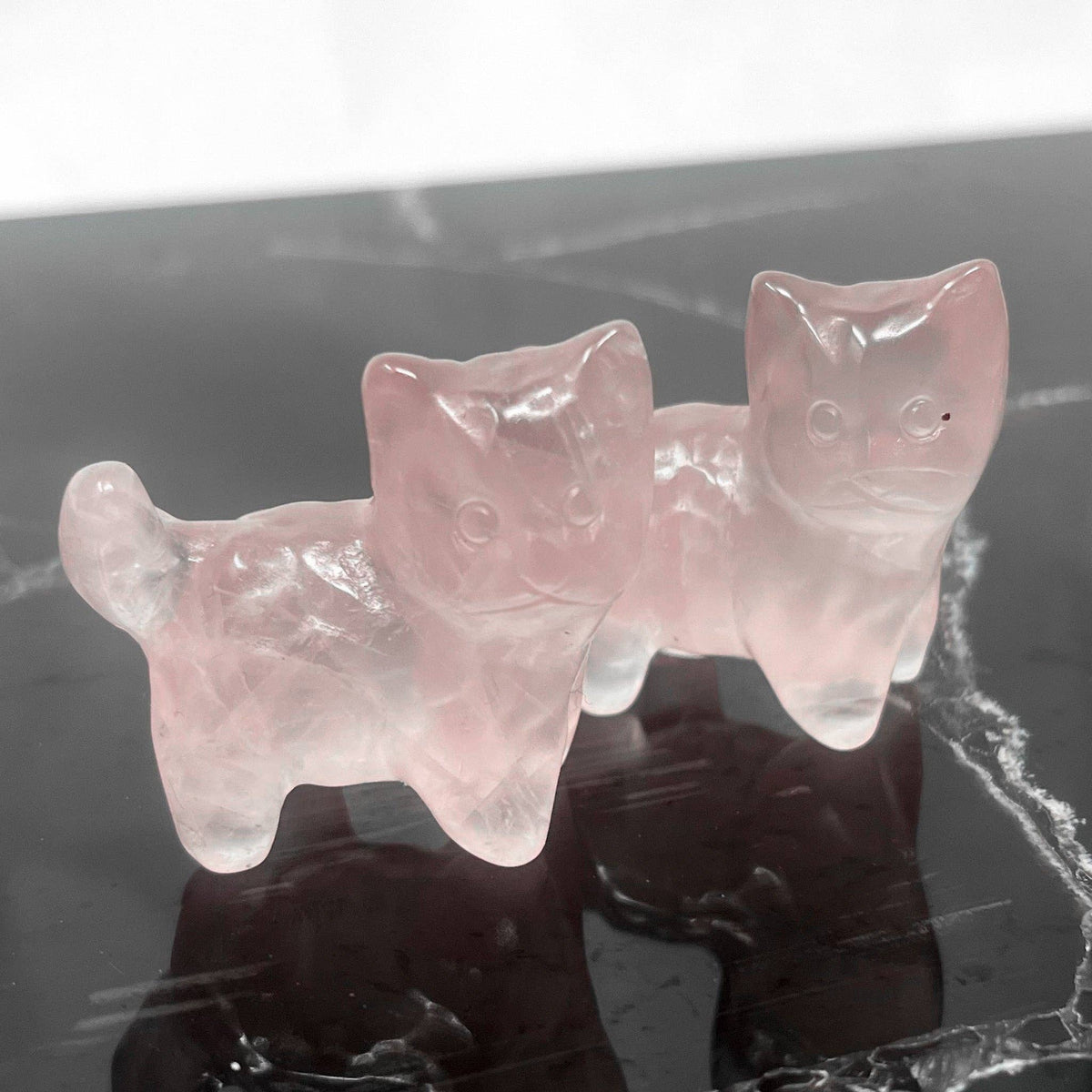 Rose Quartz Kitten Carving