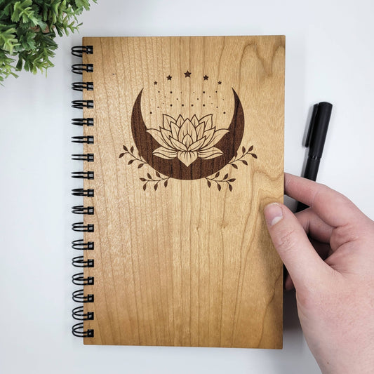 Lotus moon wood journal -  Lined