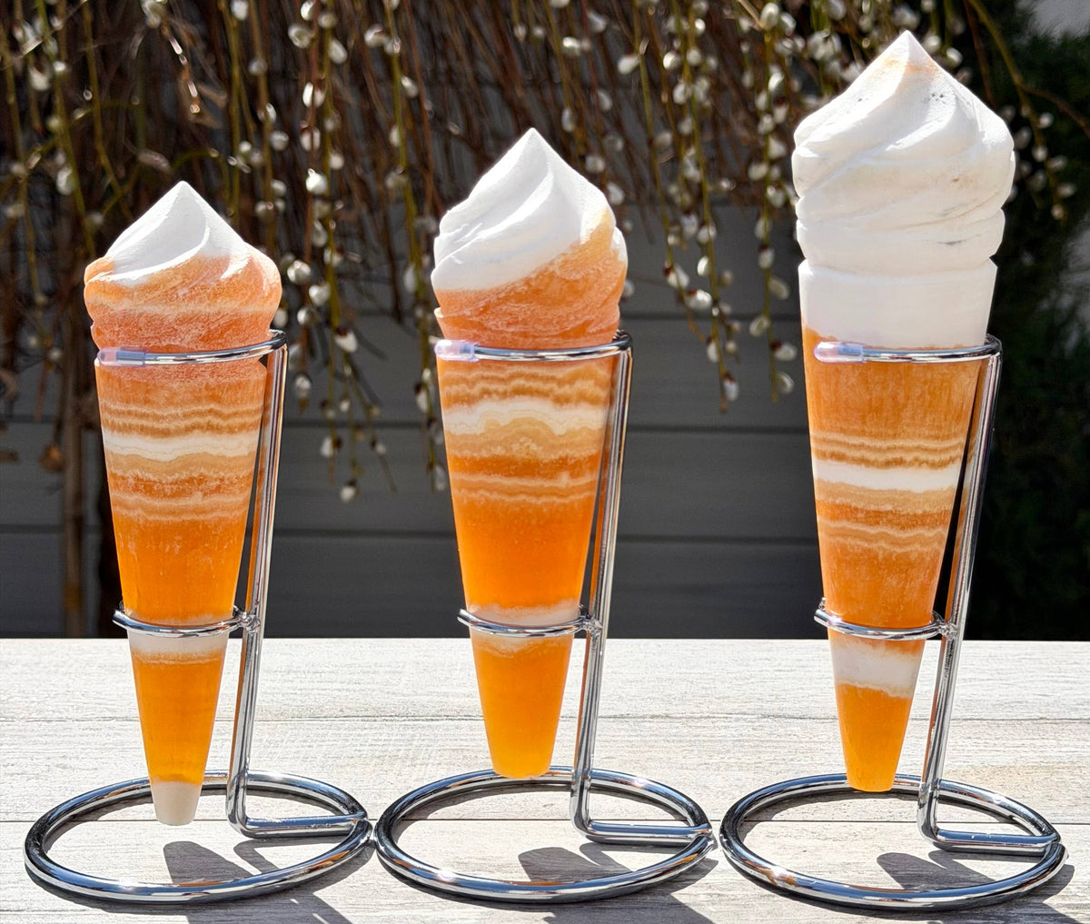Orange Calcite Ice  Cream Cone w Stand