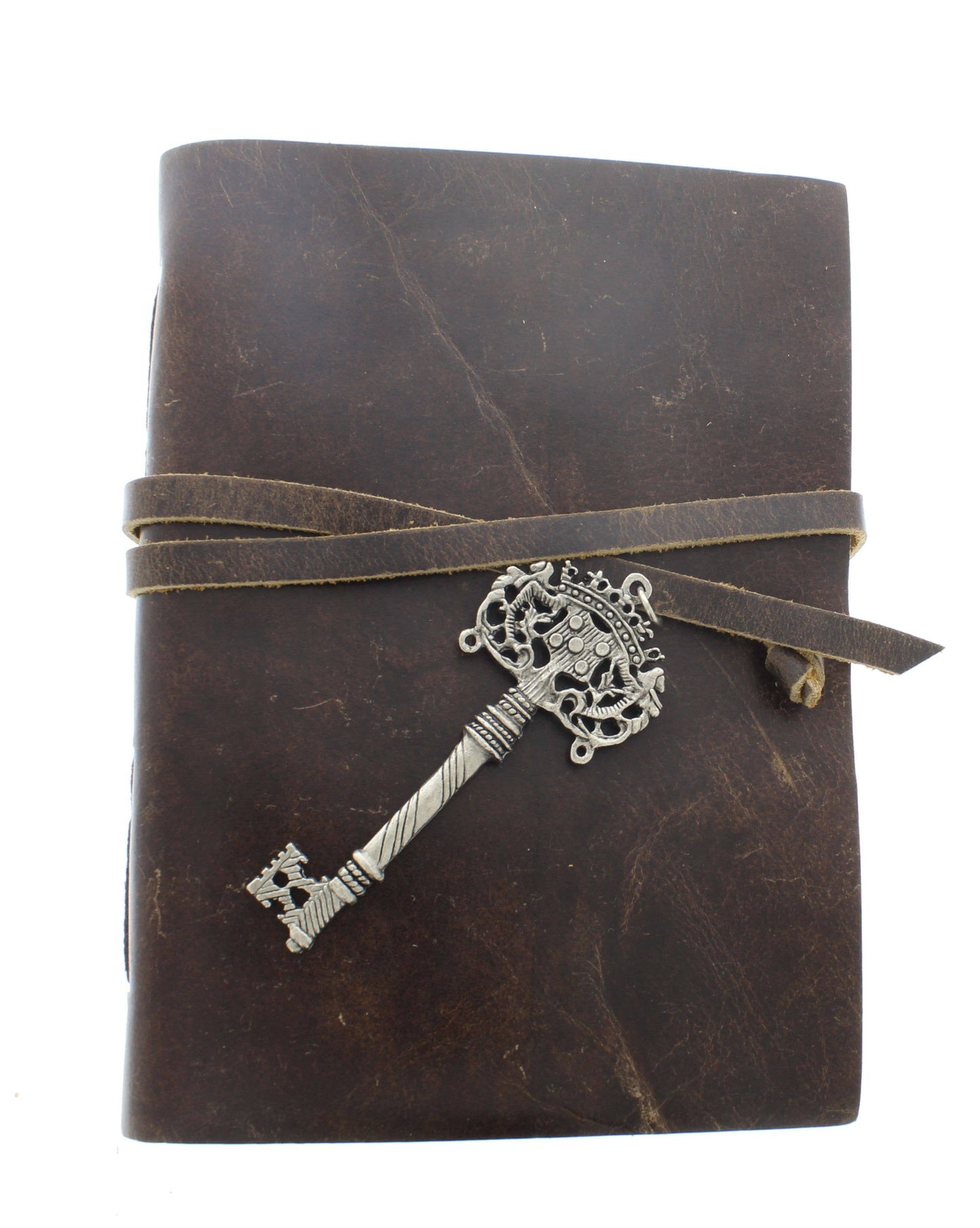 Antique Leather Journal with String Closure and Key Pendant