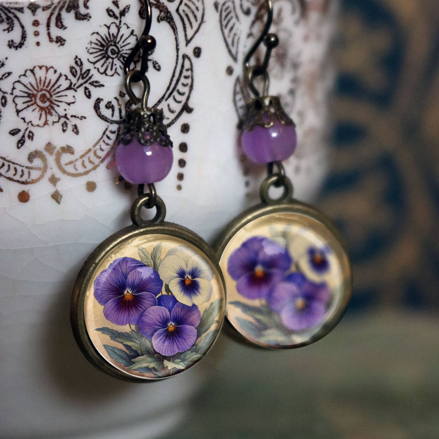 Purple Pansies Earrings
