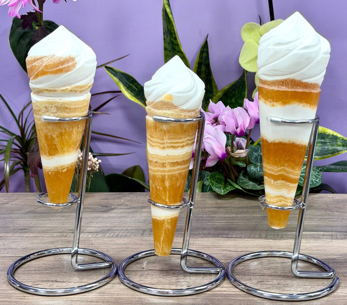 Orange Calcite Ice  Cream Cone w Stand