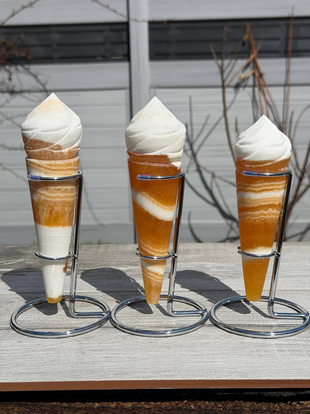 Orange Calcite Ice  Cream Cone w Stand