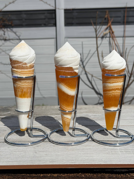Orange Calcite Ice  Cream Cone w Stand