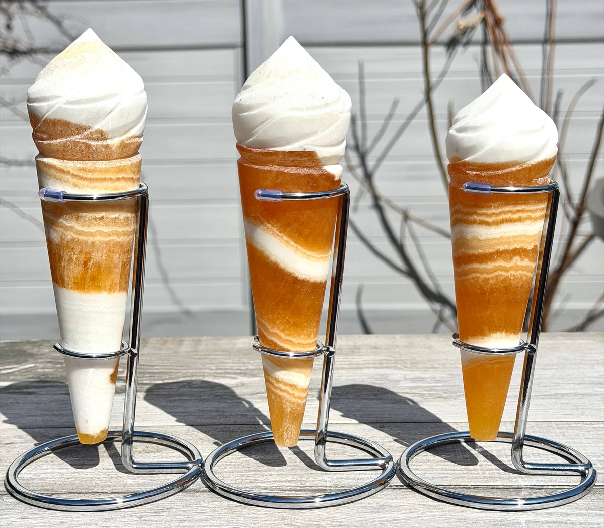 Orange Calcite Ice  Cream Cone w Stand