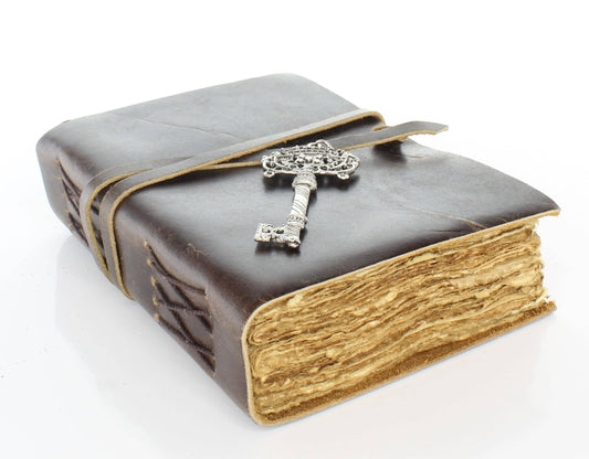 Antique Leather Journal with String Closure and Key Pendant