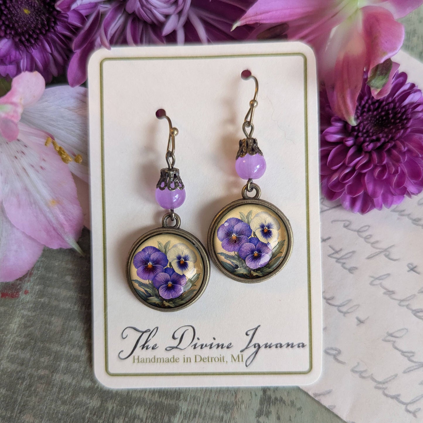 Purple Pansies Earrings