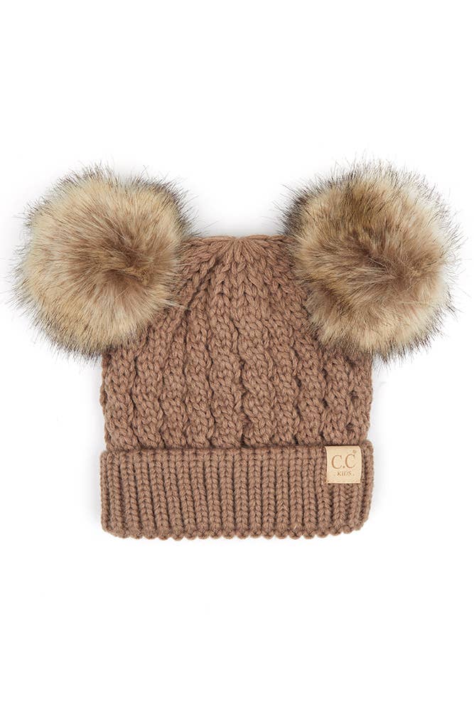 CC Kids Double Pom Pom All Over Cable Beanie