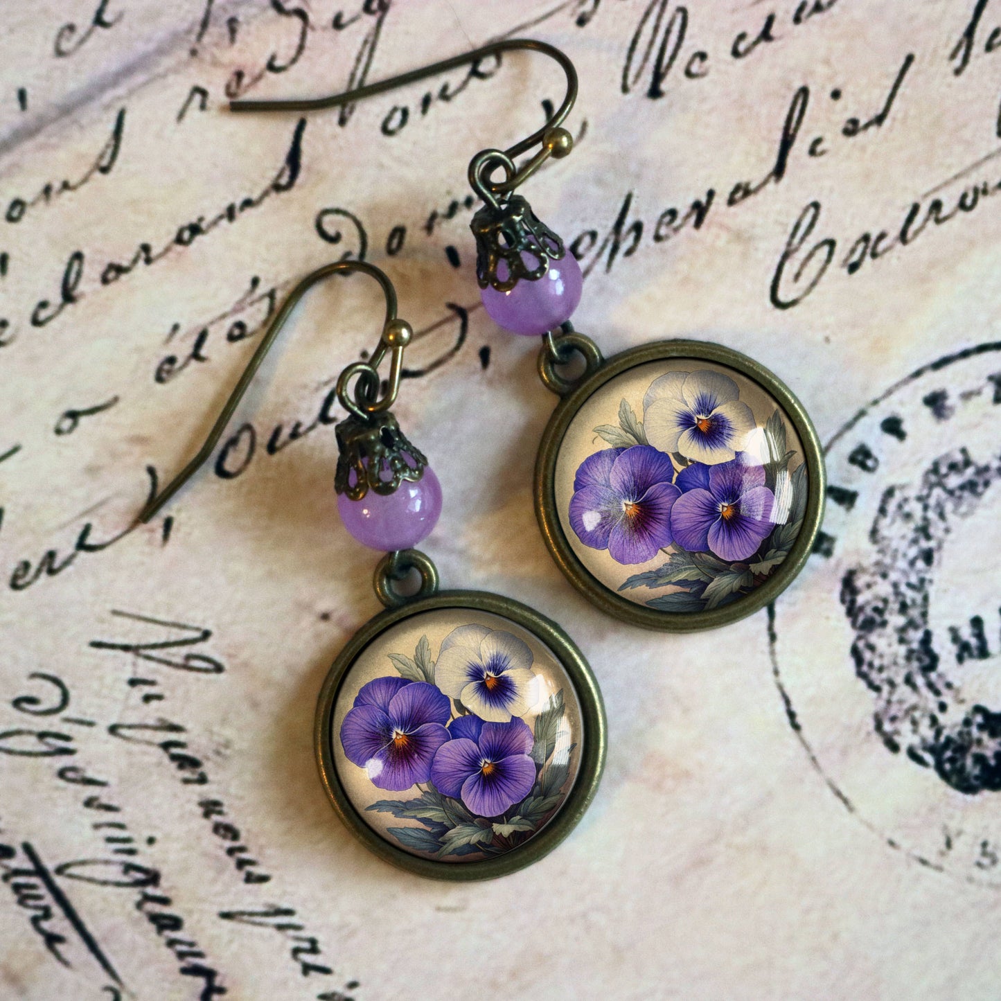 Purple Pansies Earrings
