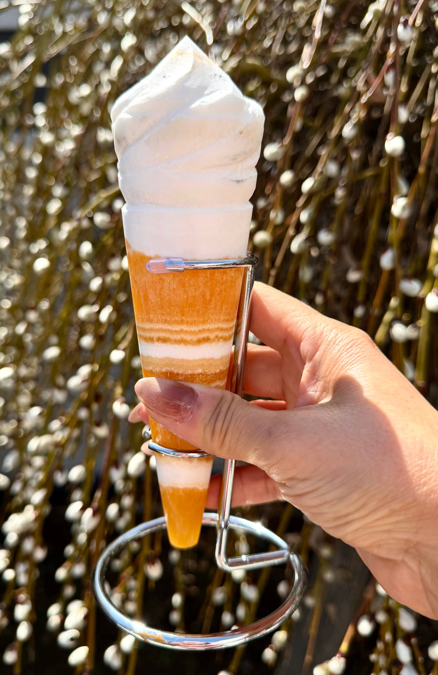 Orange Calcite Ice  Cream Cone w Stand