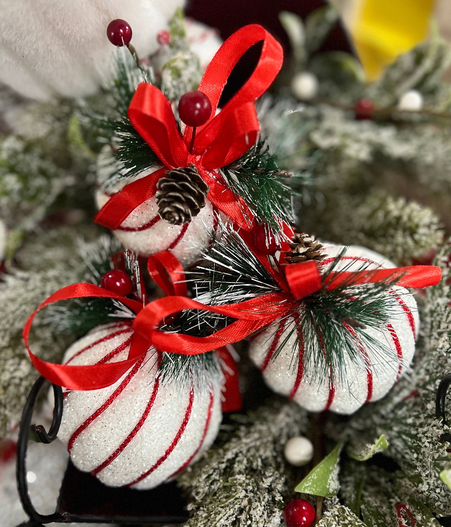 Peppermint Ball  Ornament Set of 3