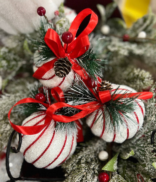 Peppermint Ball  Ornament Set of 3