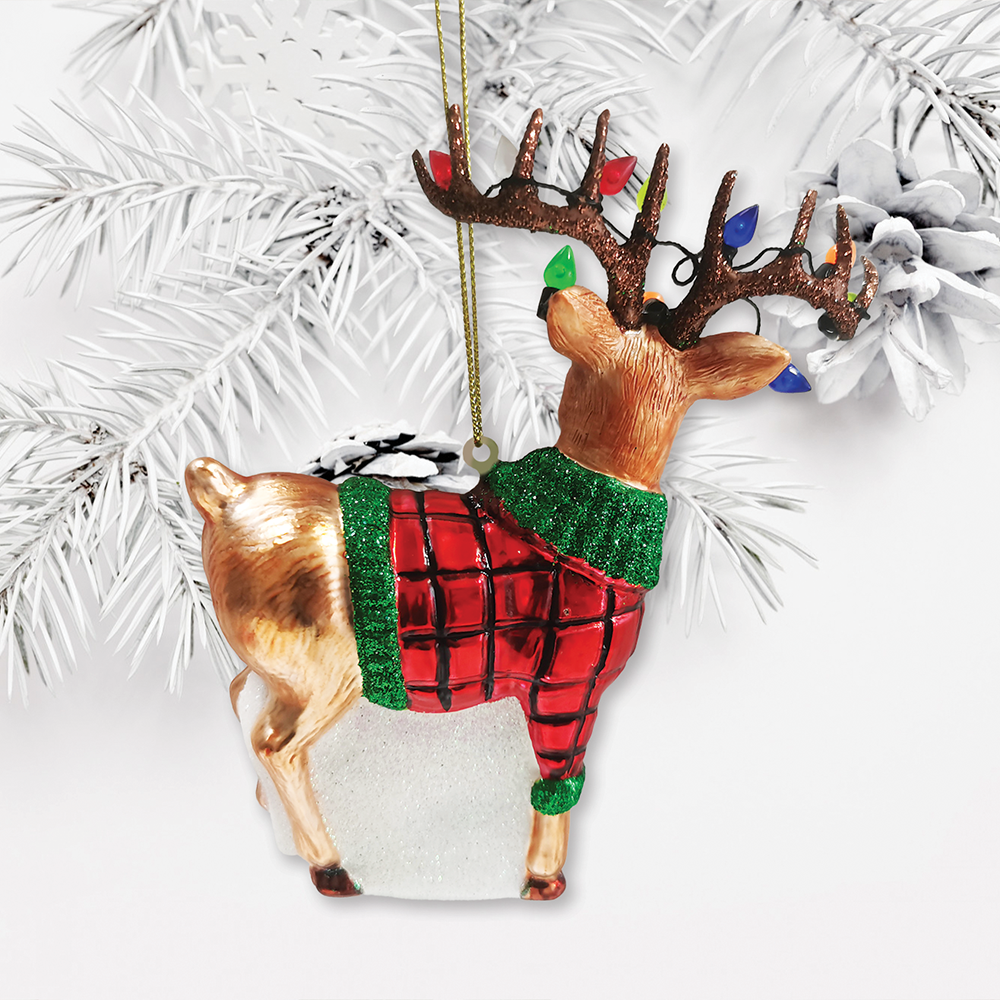 Festive Reindeer Glass Ornament