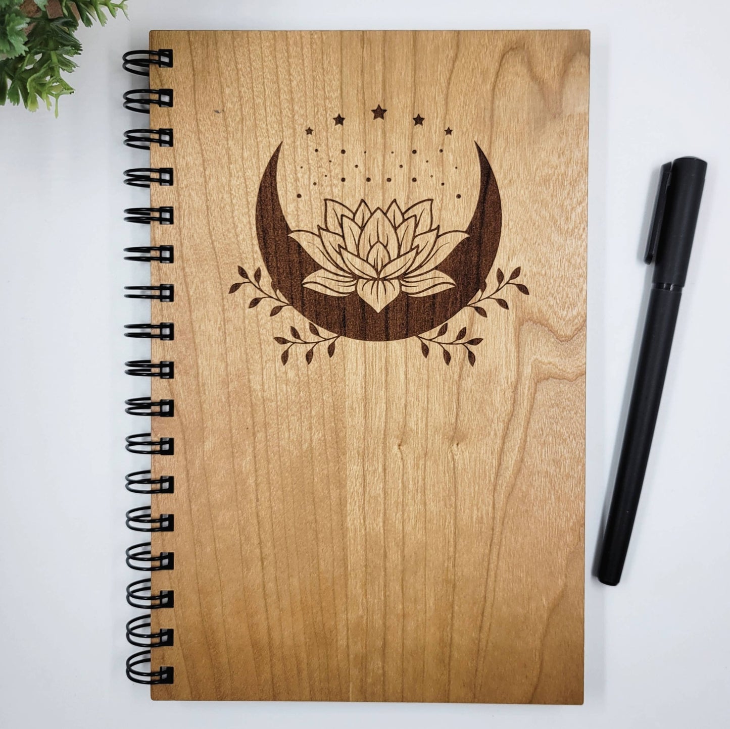 Lotus moon wood journal -  Lined