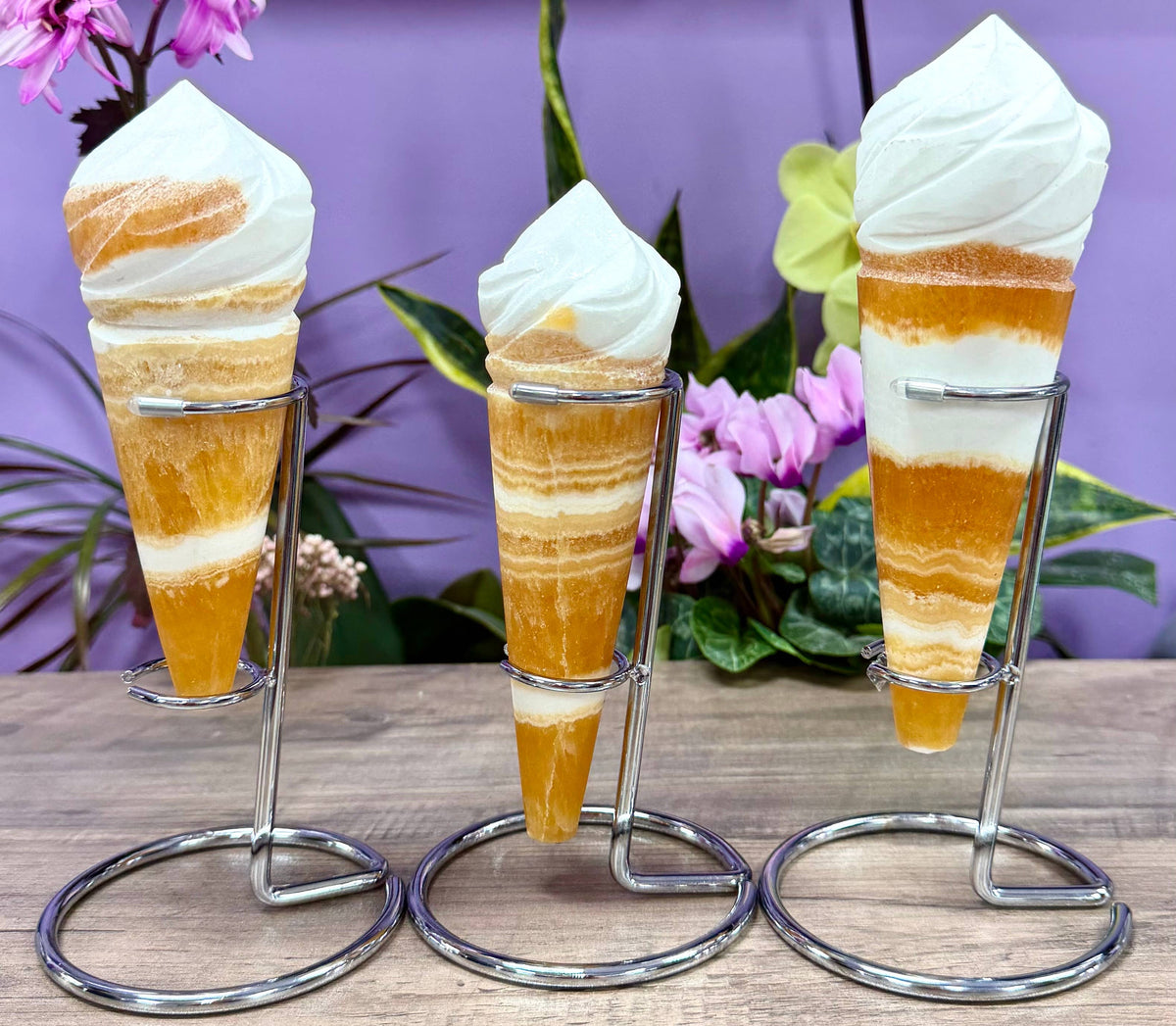 Orange Calcite Ice  Cream Cone w Stand