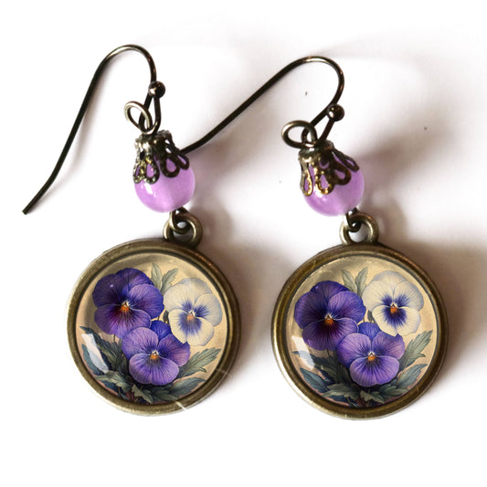 Purple Pansies Earrings