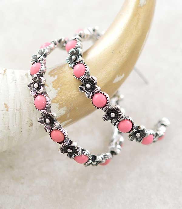 Pink stone flower earrings