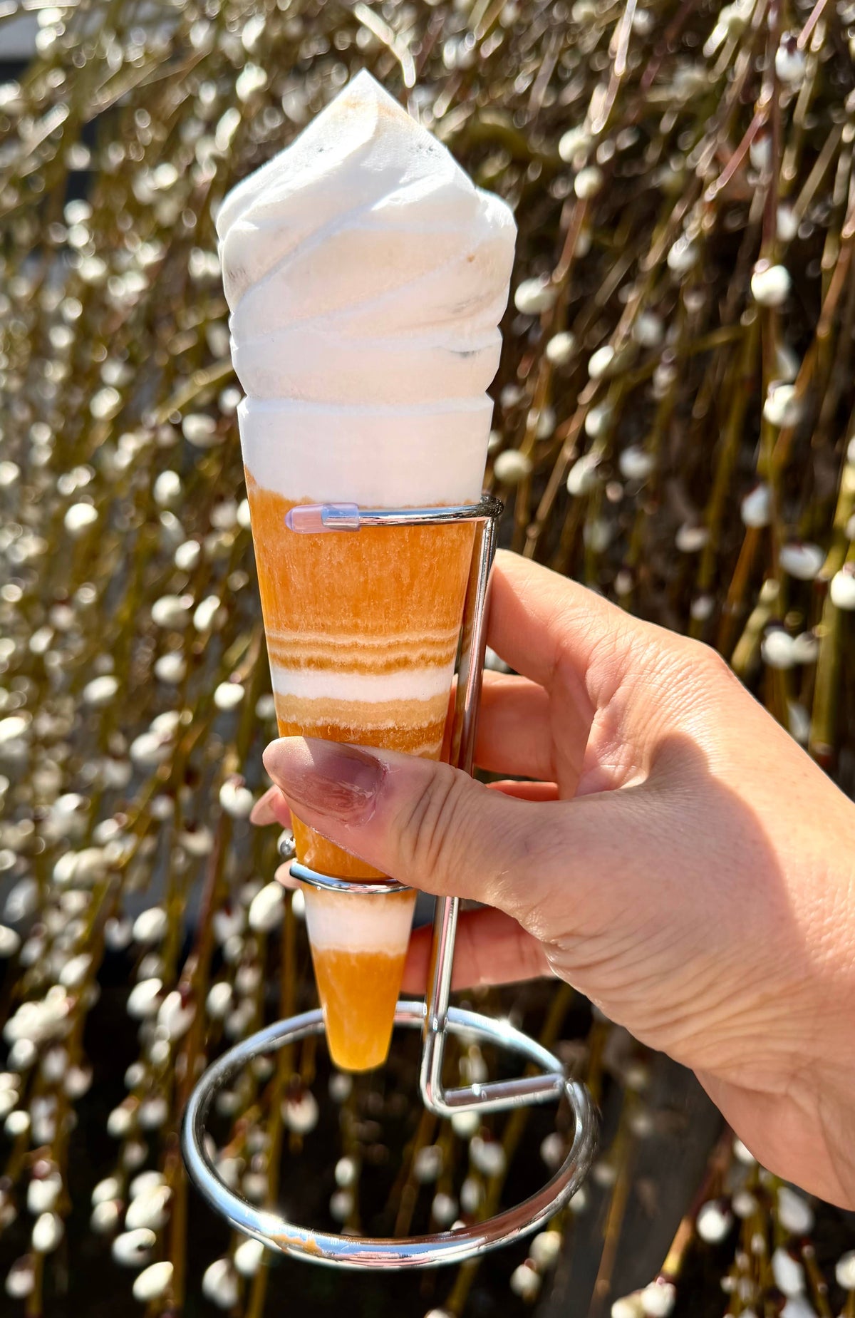 Orange Calcite Ice  Cream Cone w Stand