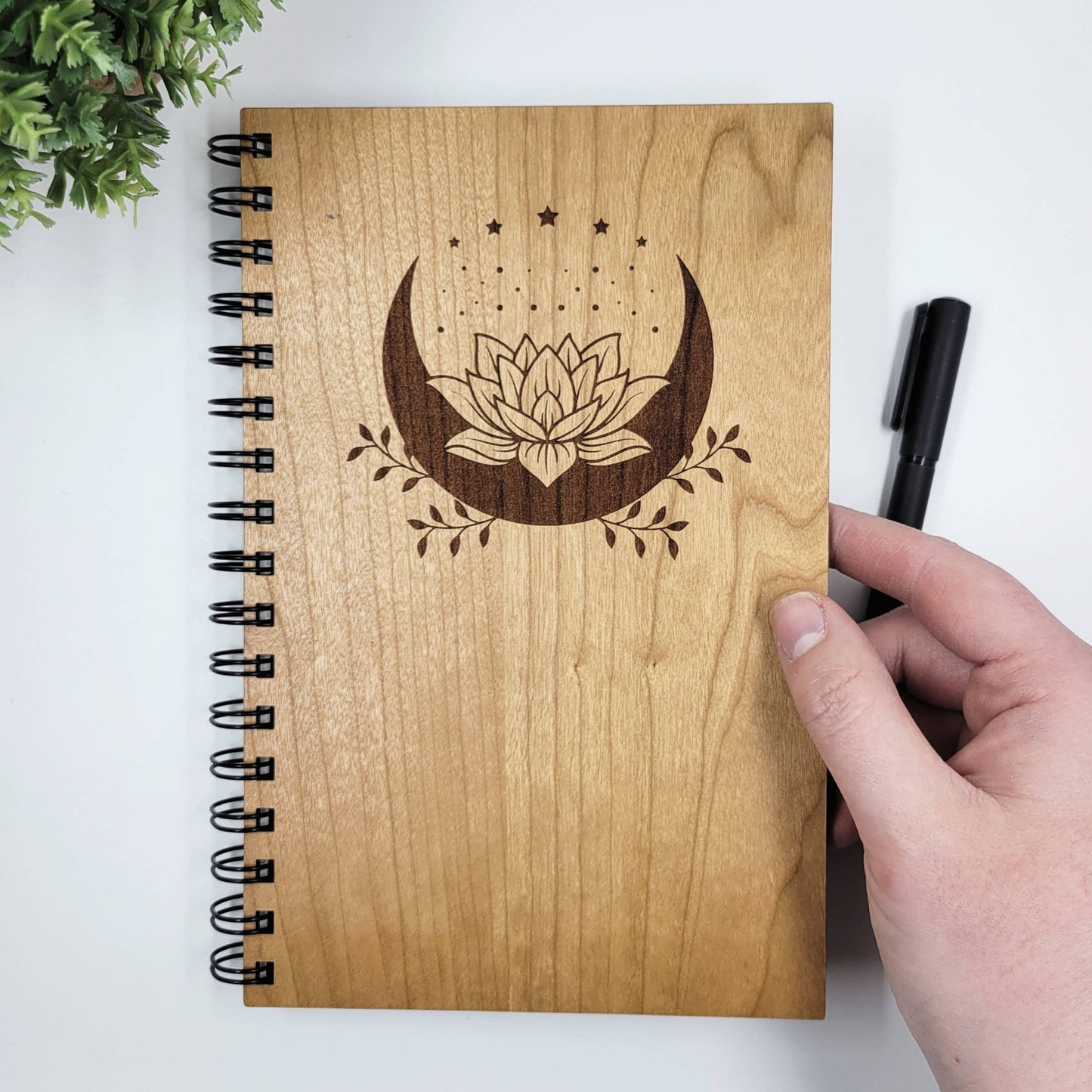 Lotus moon wood journal -  Lined