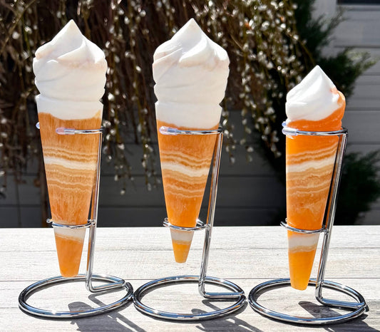 Orange Calcite Ice  Cream Cone w Stand
