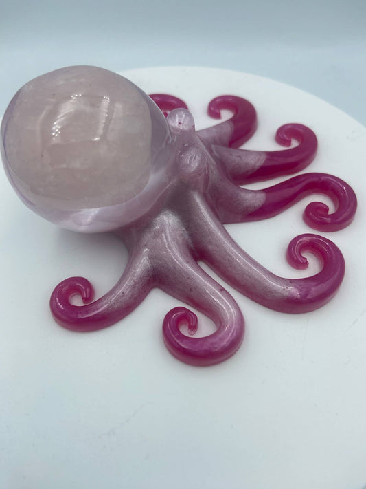 Octopus Figurine with a Rose Quartz Crystal